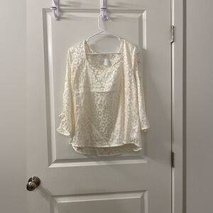 NWT Retrology Cheetah Print White Blouse with Cage Sleeves medium